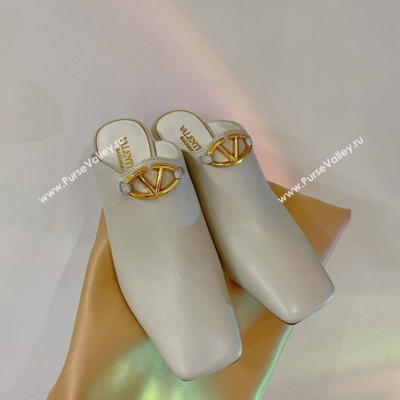 Valentino The Bold Edition VLogo Heel Mules 6.5cm in Lambskin White 2024 0227 (ZN-240227017)