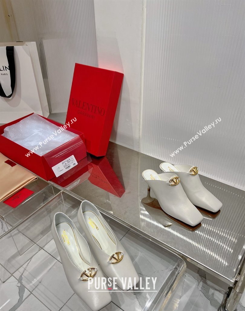 Valentino The Bold Edition VLogo Heel Mules 6.5cm in Lambskin White 2024 0227 (ZN-240227017)