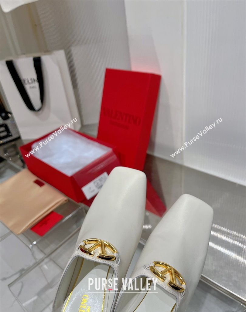 Valentino The Bold Edition VLogo Heel Mules 6.5cm in Lambskin White 2024 0227 (ZN-240227017)