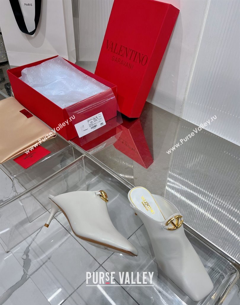 Valentino The Bold Edition VLogo Heel Mules 6.5cm in Lambskin White 2024 0227 (ZN-240227017)