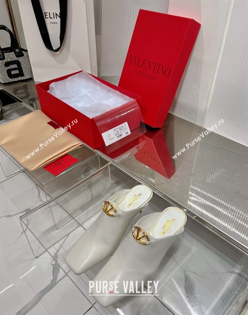 Valentino The Bold Edition VLogo Heel Mules 6.5cm in Lambskin White 2024 0227 (ZN-240227017)