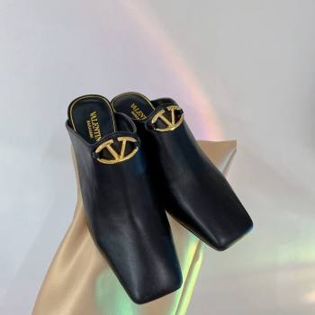 Valentino The Bold Edition VLogo Heel Mules 6.5cm in Lambskin Black 2024 0227 (ZN-240227019)