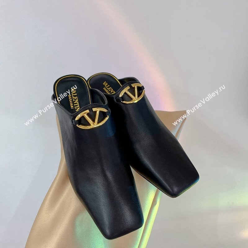 Valentino The Bold Edition VLogo Heel Mules 6.5cm in Lambskin Black 2024 0227 (ZN-240227019)