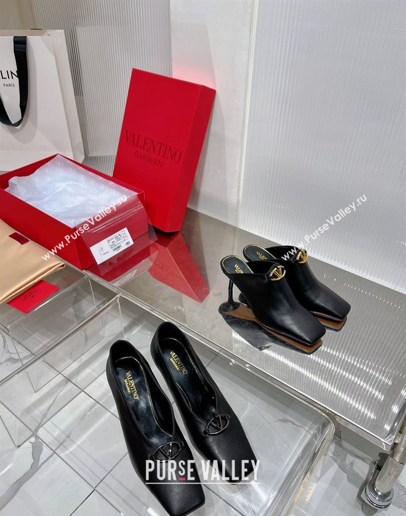Valentino The Bold Edition VLogo Heel Mules 6.5cm in Lambskin Black 2024 0227 (ZN-240227019)