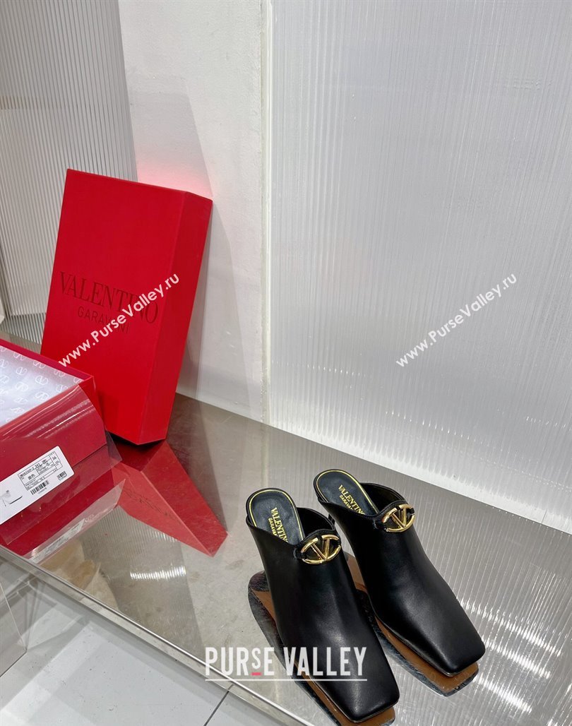 Valentino The Bold Edition VLogo Heel Mules 6.5cm in Lambskin Black 2024 0227 (ZN-240227019)