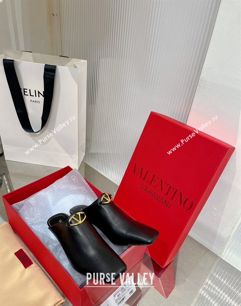 Valentino The Bold Edition VLogo Heel Mules 6.5cm in Lambskin Black 2024 0227 (ZN-240227019)
