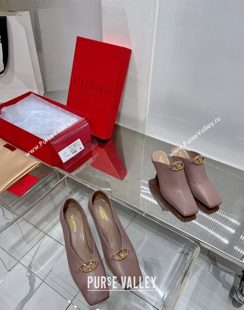 Valentino The Bold Edition VLogo Heel Mules 6.5cm in Lambskin Nude 2024 0227 (ZN-240227021)