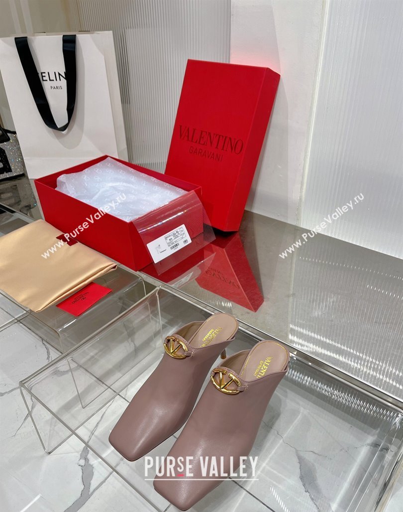 Valentino The Bold Edition VLogo Heel Mules 6.5cm in Lambskin Nude 2024 0227 (ZN-240227021)