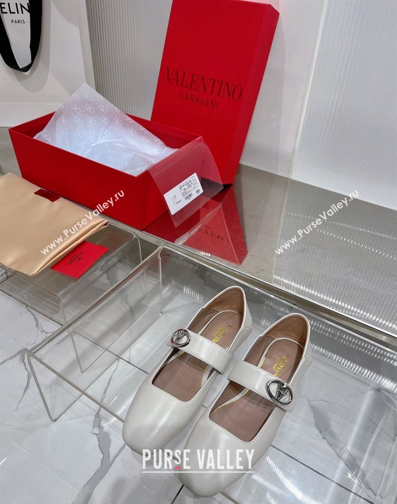 Valentino VLogo Mary Janes Ballerinas Flat in Lambskin White 2024 (ZN-240227003)