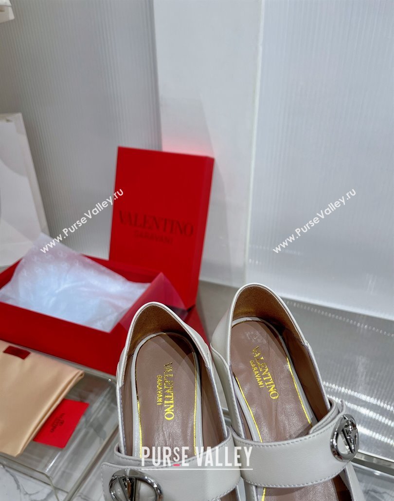Valentino VLogo Mary Janes Ballerinas Flat in Lambskin White 2024 (ZN-240227003)
