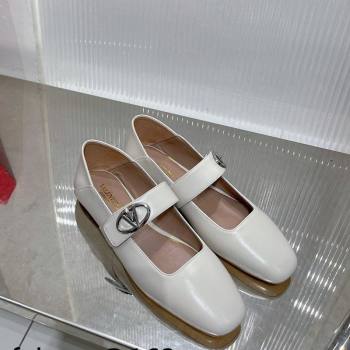 Valentino VLogo Mary Janes Ballerinas Flat in Lambskin White 2024 (ZN-240227003)