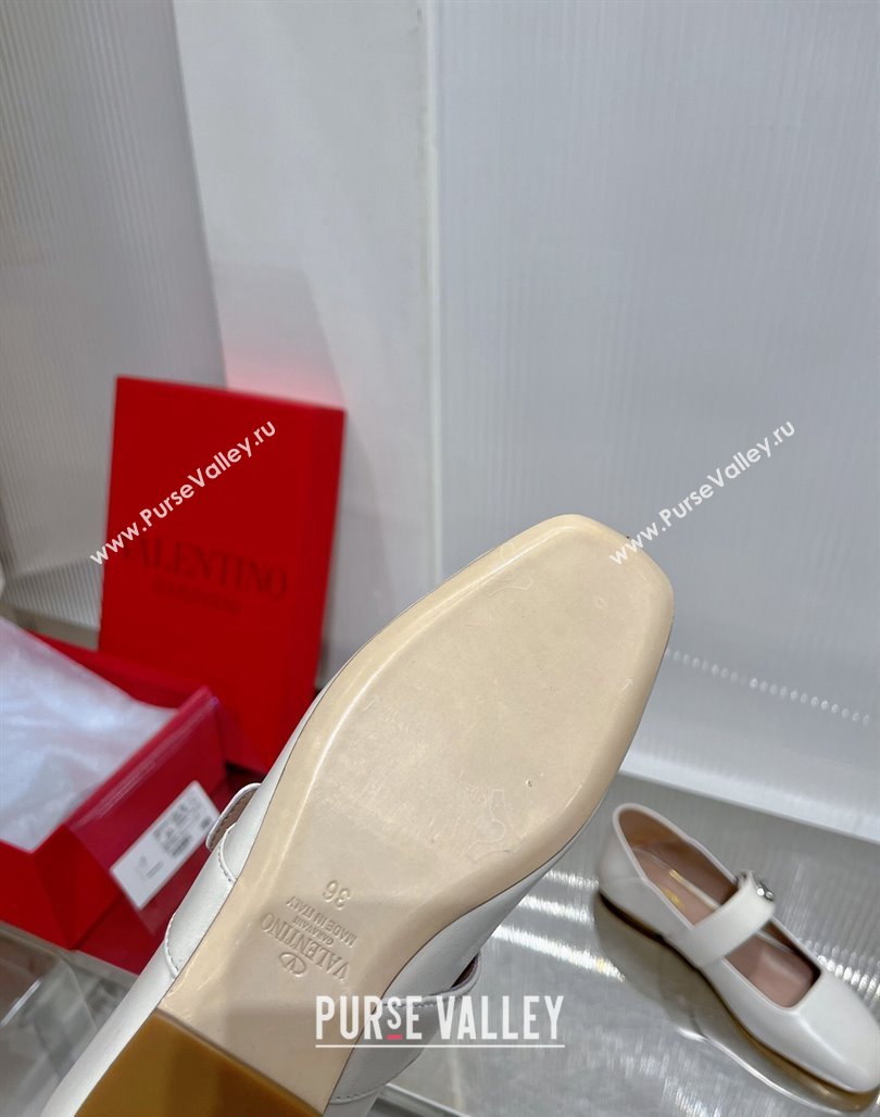 Valentino VLogo Mary Janes Ballerinas Flat in Lambskin White 2024 (ZN-240227003)