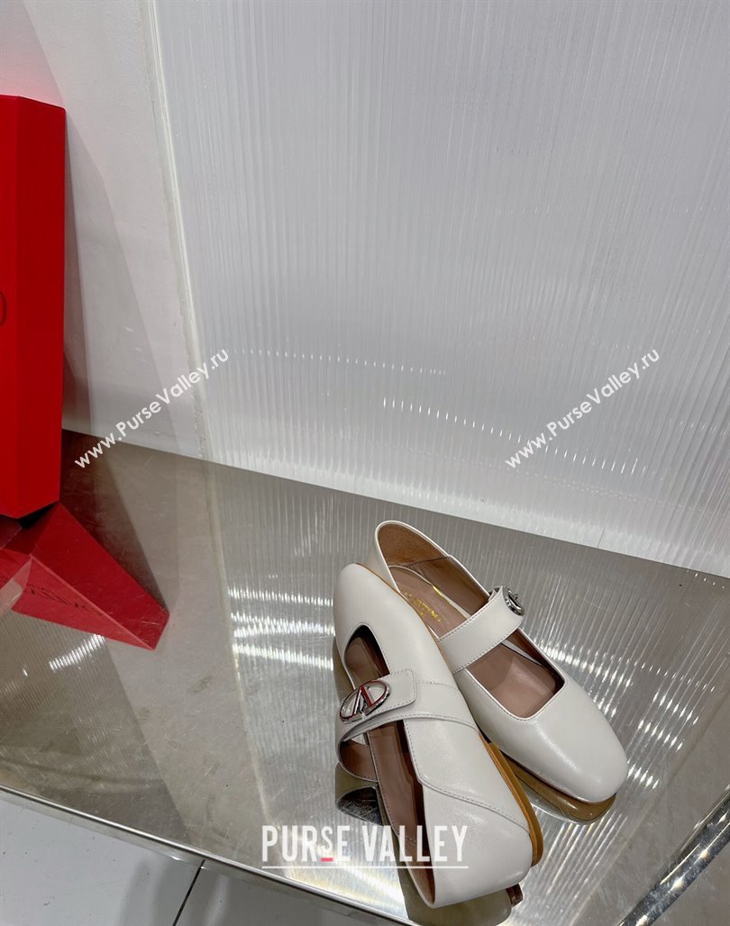 Valentino VLogo Mary Janes Ballerinas Flat in Lambskin White 2024 (ZN-240227003)
