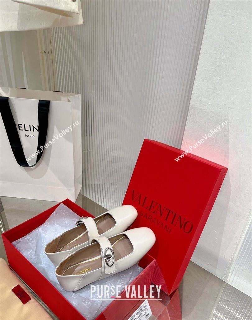 Valentino VLogo Mary Janes Ballerinas Flat in Lambskin White 2024 (ZN-240227003)