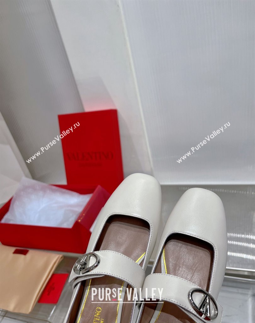 Valentino VLogo Mary Janes Ballerinas Flat in Lambskin White 2024 (ZN-240227003)
