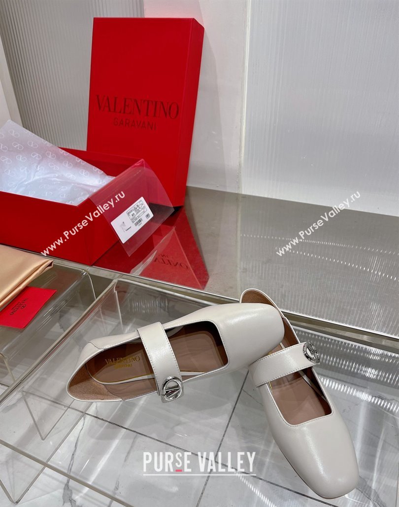 Valentino VLogo Mary Janes Ballerinas Flat in Lambskin White 2024 (ZN-240227003)