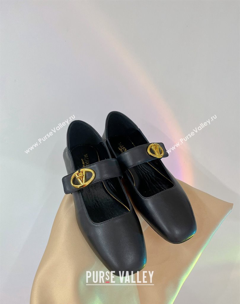 Valentino VLogo Mary Janes Ballerinas Flat in Lambskin Black 2024 (ZN-240227004)