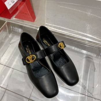 Valentino VLogo Mary Janes Ballerinas Flat in Lambskin Black 2024 (ZN-240227004)