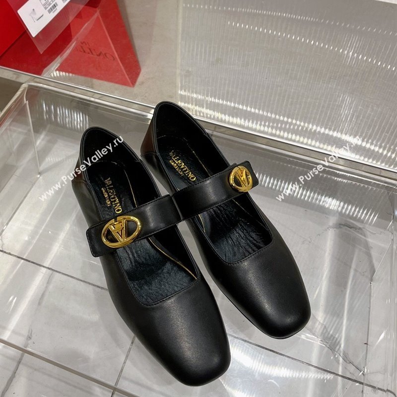 Valentino VLogo Mary Janes Ballerinas Flat in Lambskin Black 2024 (ZN-240227004)