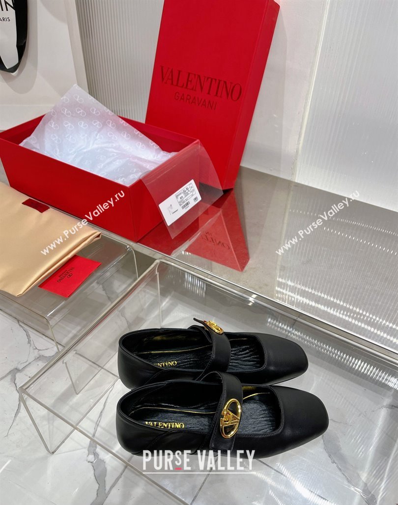 Valentino VLogo Mary Janes Ballerinas Flat in Lambskin Black 2024 (ZN-240227004)
