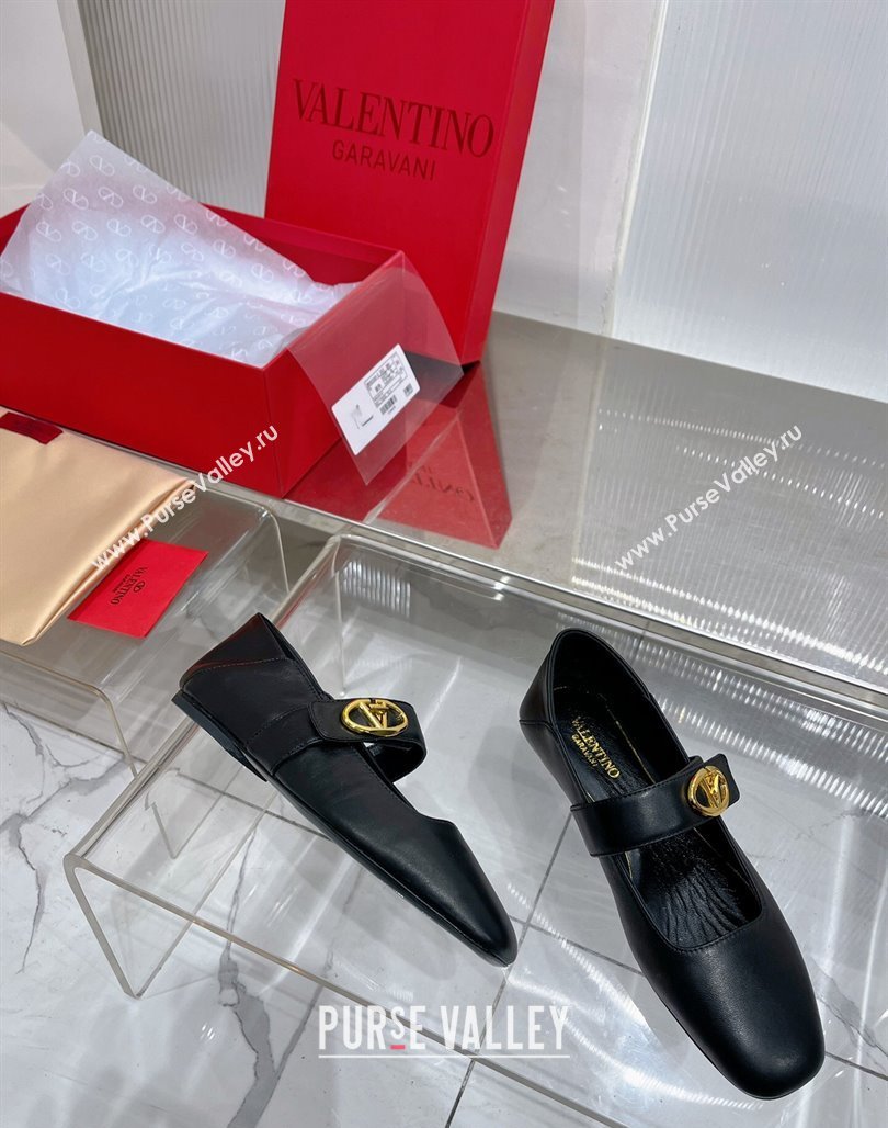 Valentino VLogo Mary Janes Ballerinas Flat in Lambskin Black 2024 (ZN-240227004)