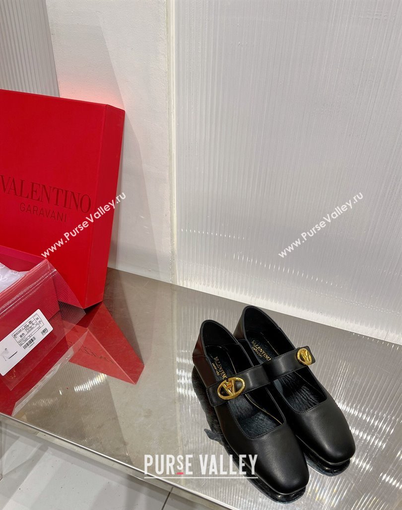 Valentino VLogo Mary Janes Ballerinas Flat in Lambskin Black 2024 (ZN-240227004)