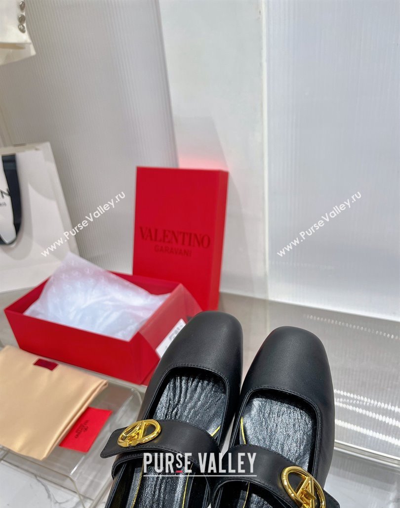 Valentino VLogo Mary Janes Ballerinas Flat in Lambskin Black 2024 (ZN-240227004)