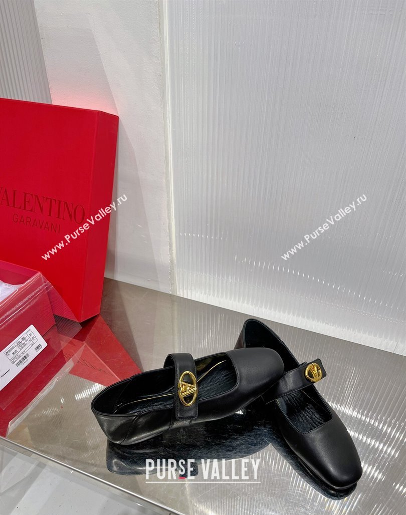 Valentino VLogo Mary Janes Ballerinas Flat in Lambskin Black 2024 (ZN-240227004)