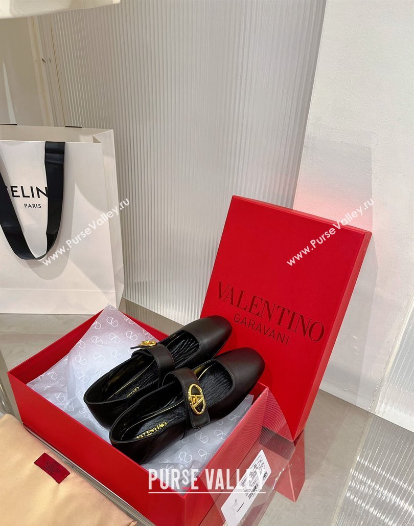 Valentino VLogo Mary Janes Ballerinas Flat in Lambskin Black 2024 (ZN-240227004)