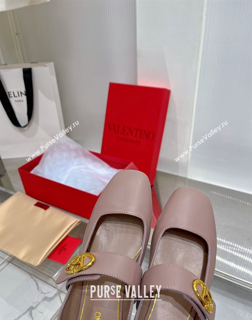 Valentino VLogo Mary Janes Ballerinas Flat in Lambskin Nude 2024 (ZN-240227005)