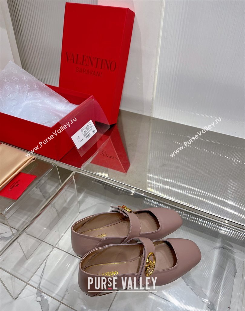 Valentino VLogo Mary Janes Ballerinas Flat in Lambskin Nude 2024 (ZN-240227005)