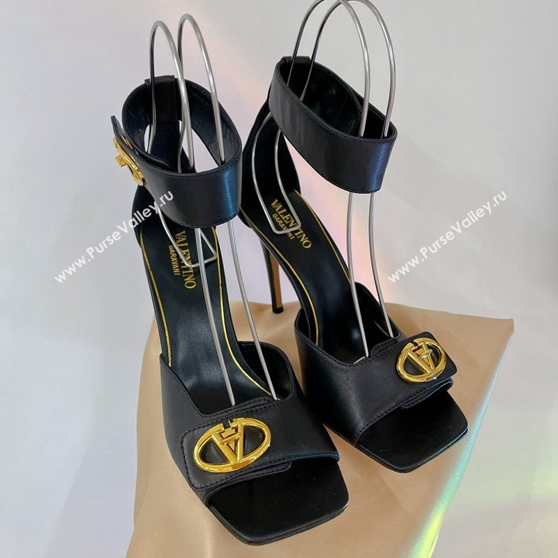 Valentino VLogo Heel Sandals 10cm Ankle Strap in Lambskin Black 2024 0227 (ZN-240227008)