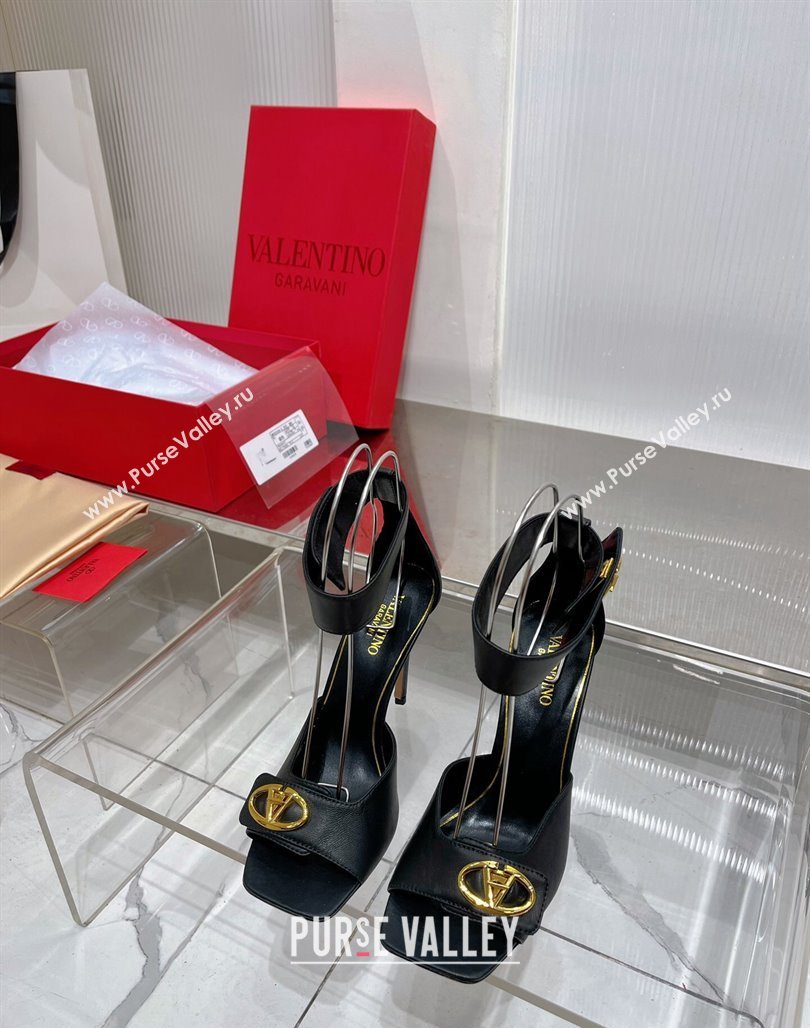Valentino VLogo Heel Sandals 10cm Ankle Strap in Lambskin Black 2024 0227 (ZN-240227008)