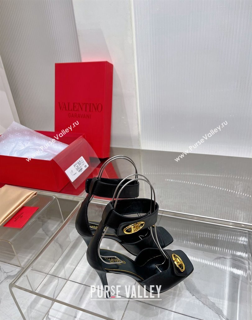 Valentino VLogo Heel Sandals 10cm Ankle Strap in Lambskin Black 2024 0227 (ZN-240227008)