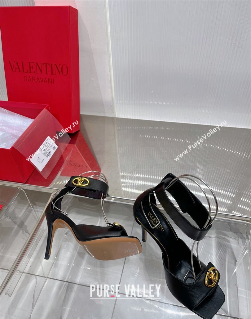 Valentino VLogo Heel Sandals 10cm Ankle Strap in Lambskin Black 2024 0227 (ZN-240227008)