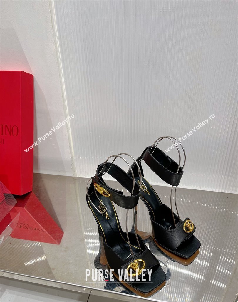 Valentino VLogo Heel Sandals 10cm Ankle Strap in Lambskin Black 2024 0227 (ZN-240227008)