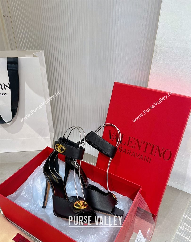 Valentino VLogo Heel Sandals 10cm Ankle Strap in Lambskin Black 2024 0227 (ZN-240227008)