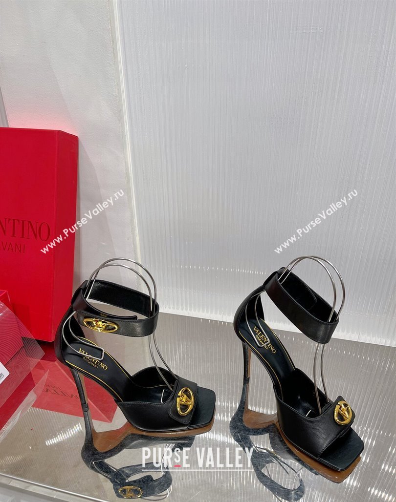 Valentino VLogo Heel Sandals 10cm Ankle Strap in Lambskin Black 2024 0227 (ZN-240227008)