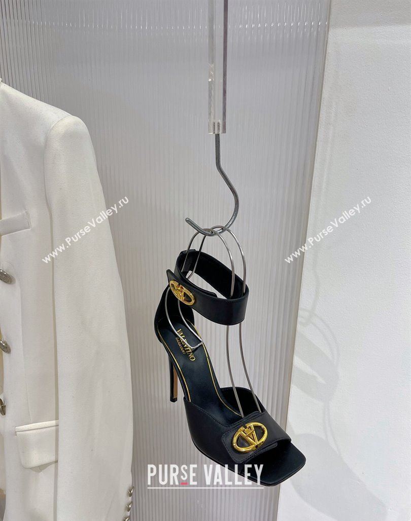 Valentino VLogo Heel Sandals 10cm Ankle Strap in Lambskin Black 2024 0227 (ZN-240227008)