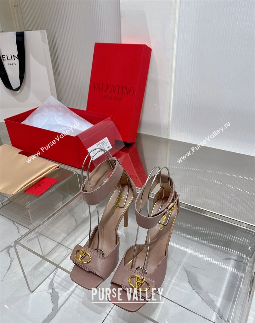 Valentino VLogo Heel Sandals 10cm Ankle Strap in Lambskin Nude 2024 0227 (ZN-240227009)