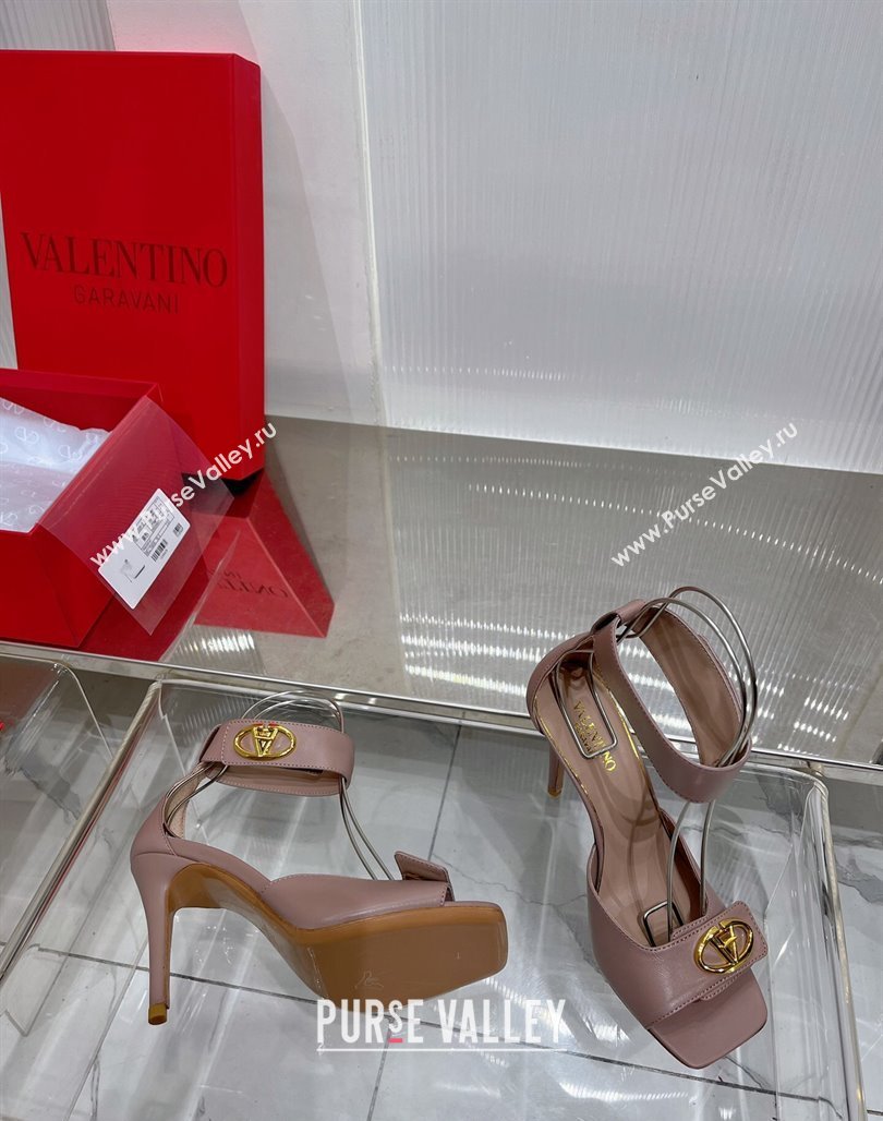 Valentino VLogo Heel Sandals 10cm Ankle Strap in Lambskin Nude 2024 0227 (ZN-240227009)