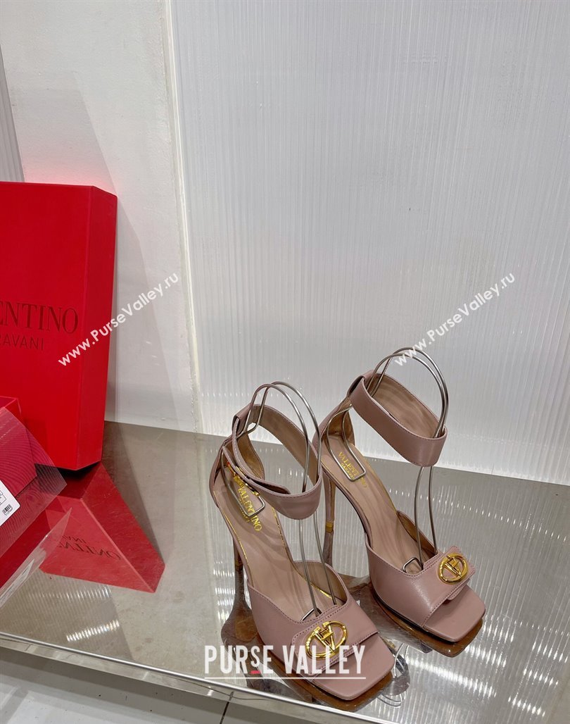 Valentino VLogo Heel Sandals 10cm Ankle Strap in Lambskin Nude 2024 0227 (ZN-240227009)