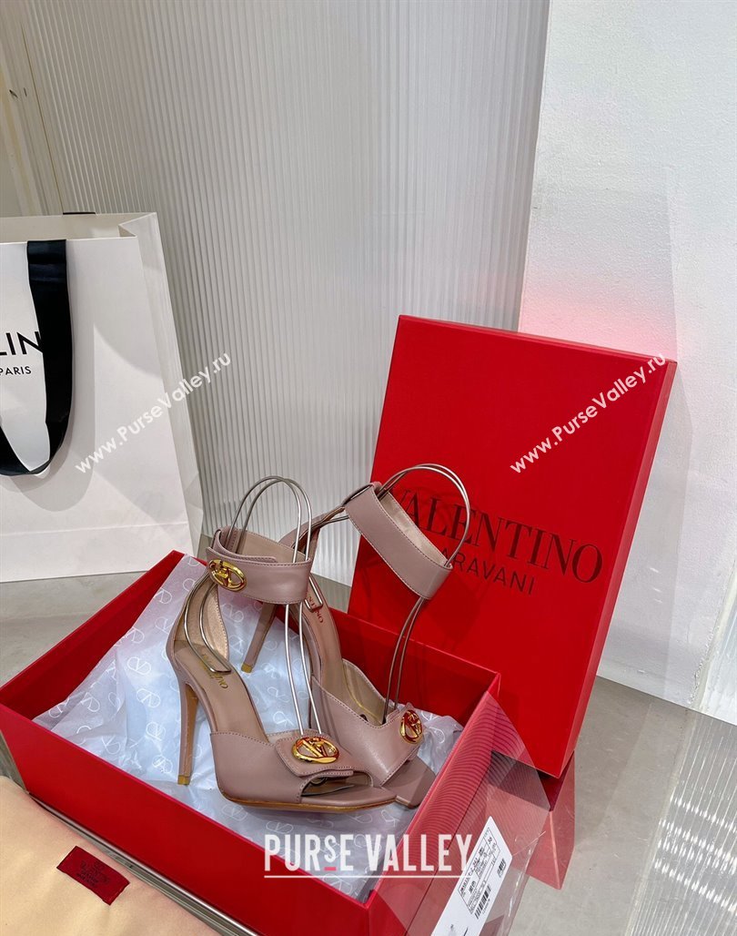 Valentino VLogo Heel Sandals 10cm Ankle Strap in Lambskin Nude 2024 0227 (ZN-240227009)