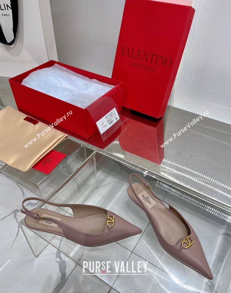 Valentino The Bold Edition VLogo Slingback Pumps 3cm in Calfskin Nude 2024 0227 (ZN-240227056)