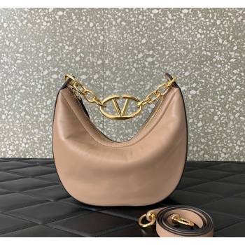 Valentino VLogo Moon Mini Hobo Bag in Nappa Leather with Chain Nude 2024 VLTN0096 (LN-240313024)