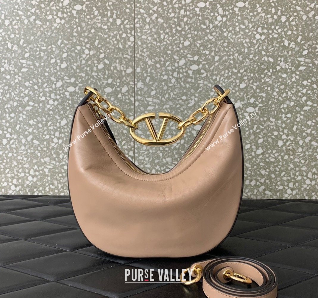 Valentino VLogo Moon Mini Hobo Bag in Nappa Leather with Chain Nude 2024 VLTN0096 (LN-240313024)