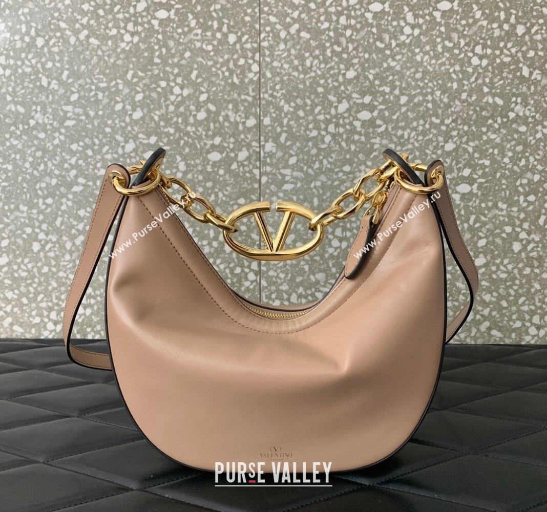 Valentino VLogo Moon Mini Hobo Bag in Nappa Leather with Chain Nude 2024 VLTN0096 (LN-240313024)