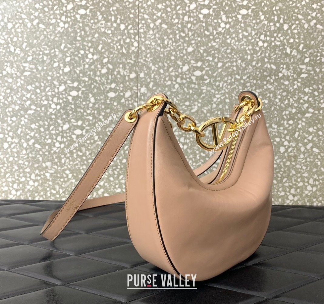 Valentino VLogo Moon Mini Hobo Bag in Nappa Leather with Chain Nude 2024 VLTN0096 (LN-240313024)