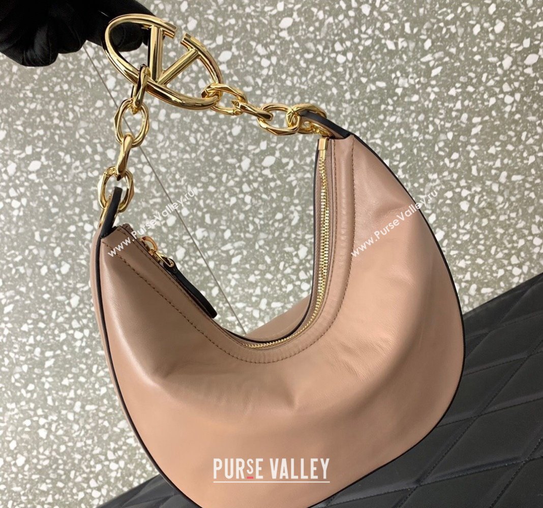Valentino VLogo Moon Mini Hobo Bag in Nappa Leather with Chain Nude 2024 VLTN0096 (LN-240313024)