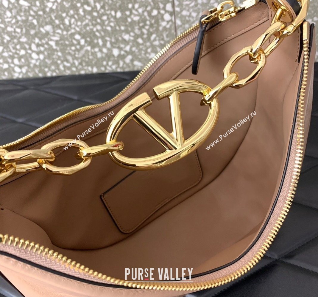 Valentino VLogo Moon Mini Hobo Bag in Nappa Leather with Chain Nude 2024 VLTN0096 (LN-240313024)